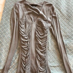 Stretchy Grey Long Sleeve Ruched Shirt